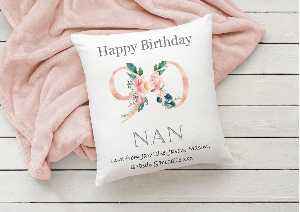 Personalised 90th Birthday Cushion: Floral Keepsake Gift