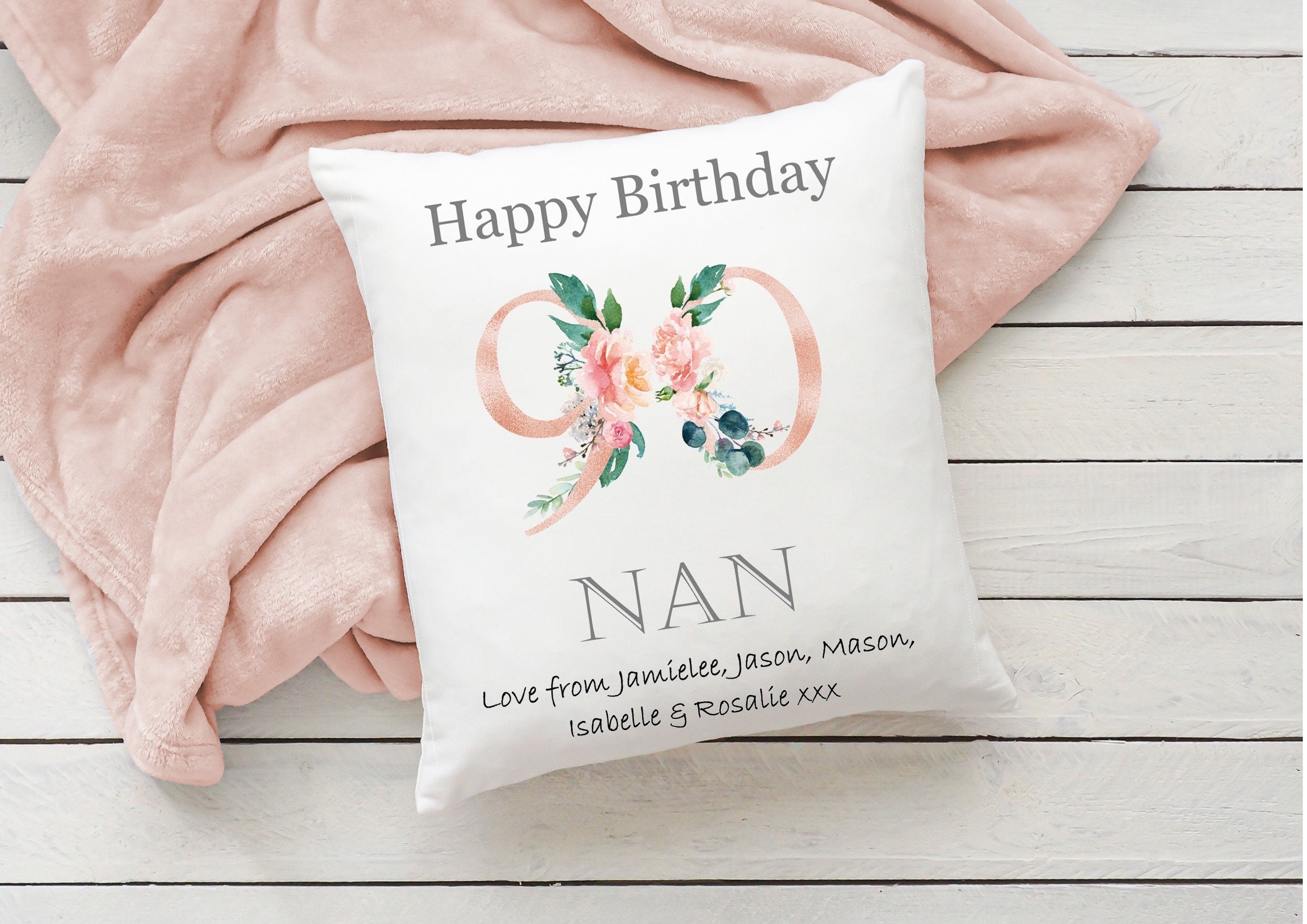 Personalised 90th Birthday Cushion: Floral Keepsake Gift