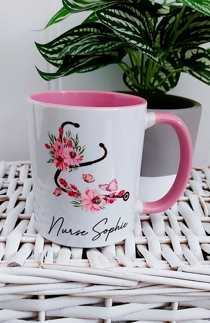 Personalised Floral Stethoscope Mug - Nurse, Doctor, Midwife Gift