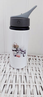 personalised Gamer Water Bottle: Camo Design, Integrated Straw