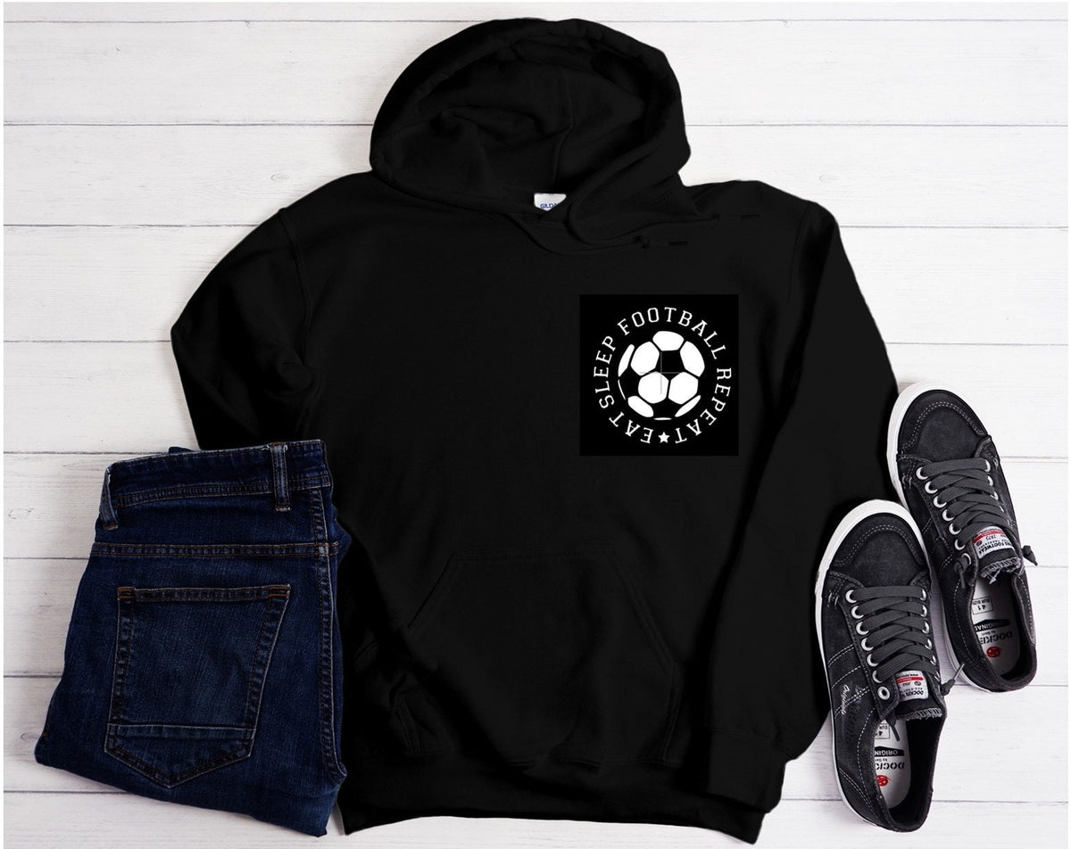 personalised Football Hoodie: Eat Sleep Repeat, Custom Number