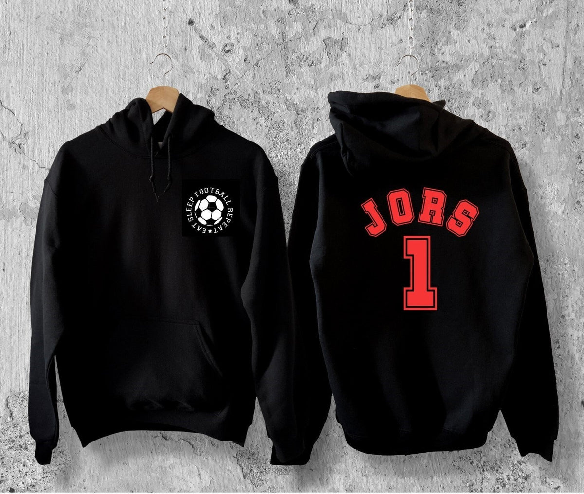 personalised Football Hoodie: Eat Sleep Repeat, Custom Number