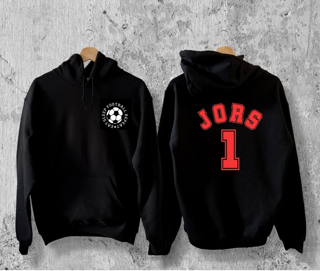 Personalised Football Hoodie: Eat Sleep Repeat, Custom Number
