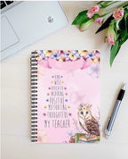 personalised Teacher Notebook: Floral Owl Design, End of Term Gift