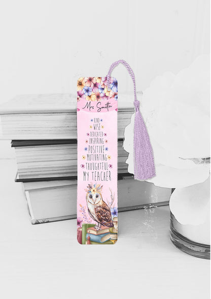 personalised Owl Teacher Bookmark: Aluminum Keepsake Gift