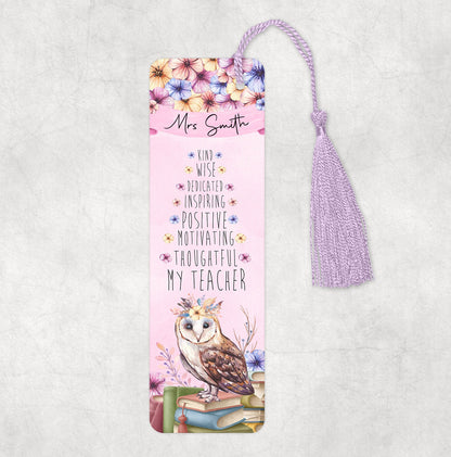 personalised Owl Teacher Bookmark: Aluminum Keepsake Gift
