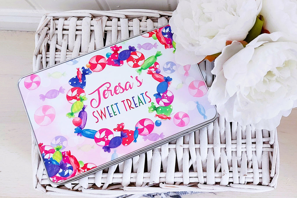 personalised Sweet Tin: Multicolored Candy Design, Gift for Nan