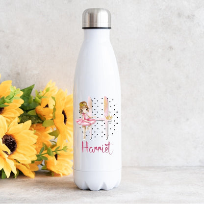 Personalised Ballerina Water Bottle: Stainless Steel 500ml bowling bottle, initial ballerina water bottle