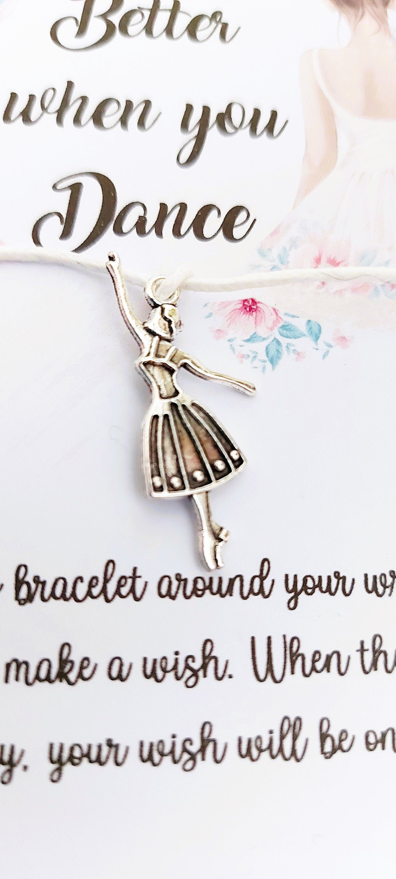 Ballerina Wish Bracelet: Tibetan Silver Charm, Dance Gift