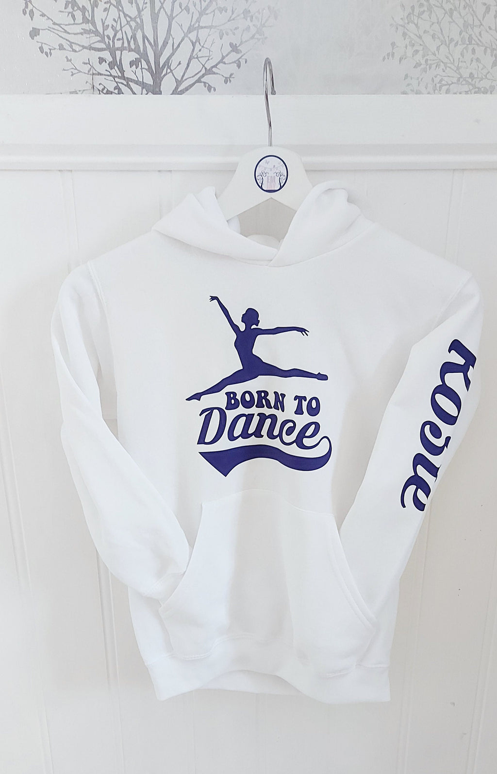 Personalised White and Purple 'Born to Dance' Hoodie: Ballet Dancer Gift