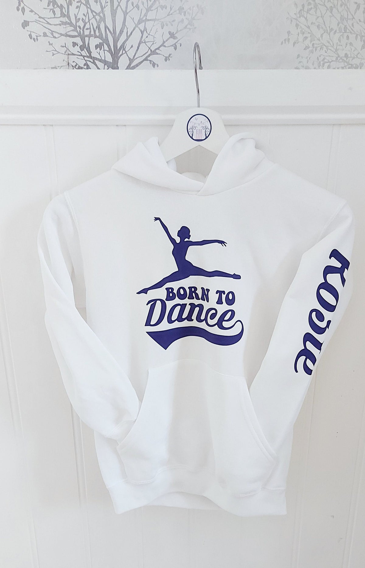Personalised White and Purple 'Born to Dance' Hoodie: Ballet Dancer Gift