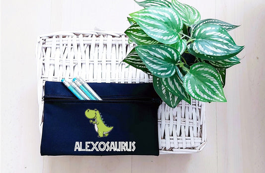 personalised Dinosaur Pencil Case: Navy Blue Child's Gift