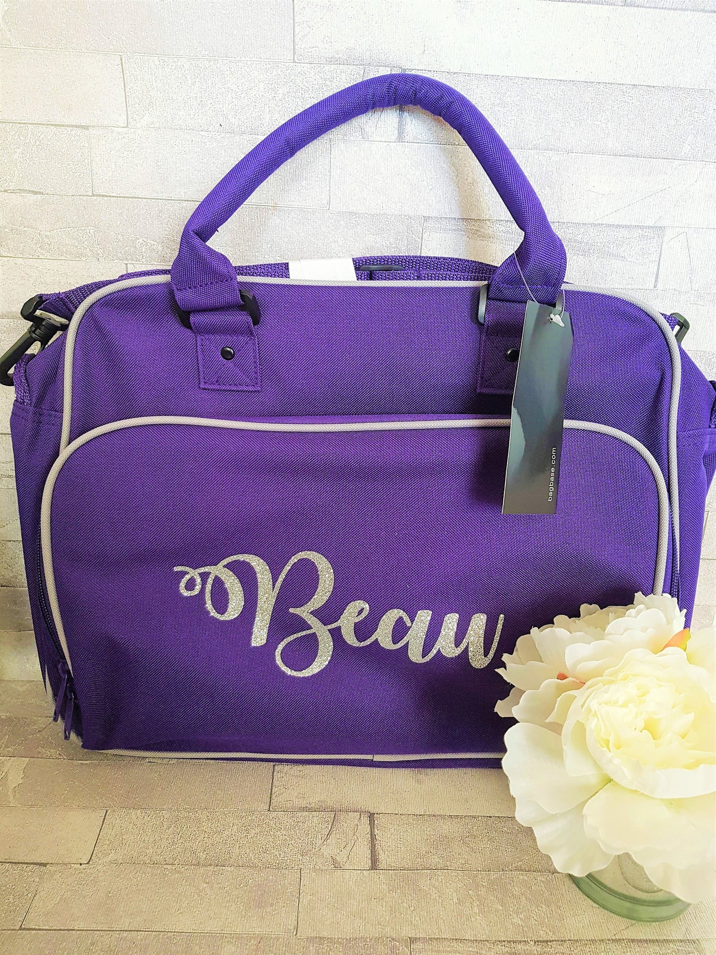 Personalised ballet dance bag - purple with silver-grey trim