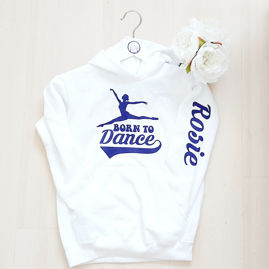 Personalised White and Purple 'Born to Dance' Hoodie: Ballet Dancer Gift