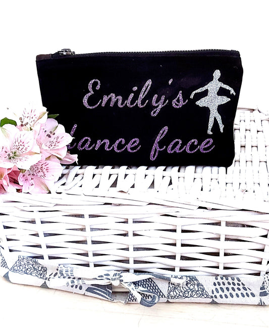 Personalised Dance Makeup Bag: Ballerina Gift, Cotton Cosmetic Pouch
