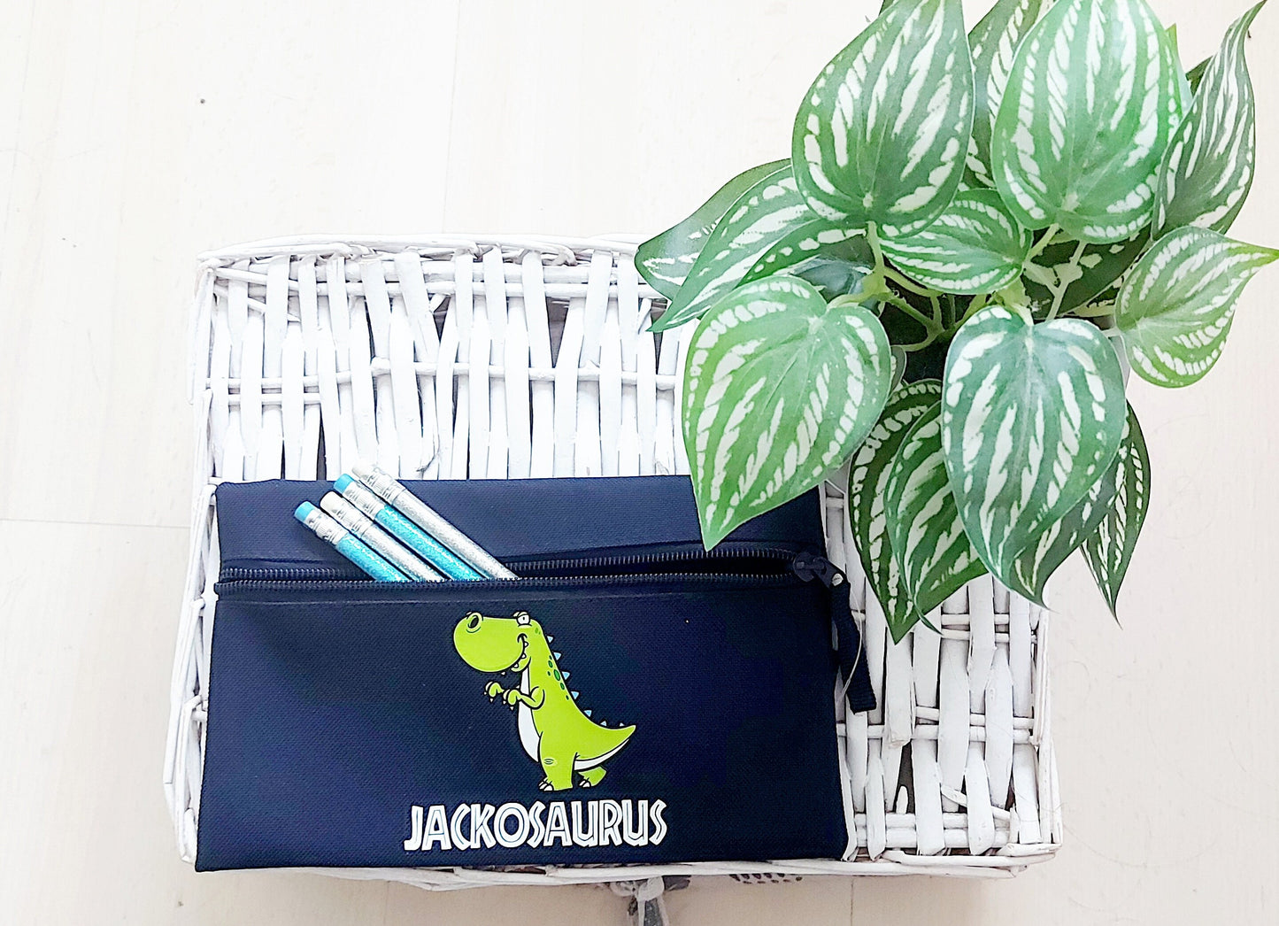 personalised Dinosaur Pencil Case: Navy Blue Child's Gift