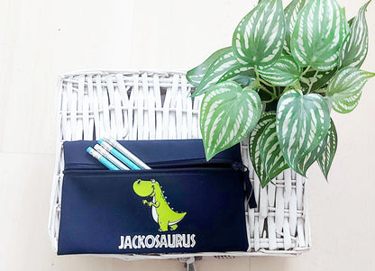personalised Dinosaur Pencil Case: Navy Blue Child's Gift