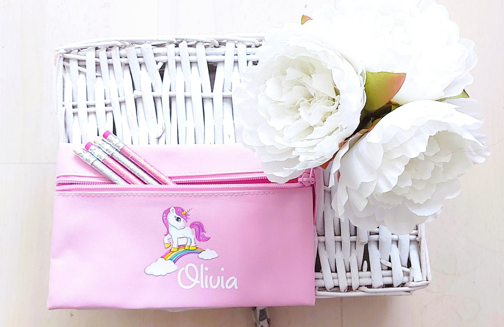 personalised Unicorn Pencil Case: Pink Polyester, Back to School