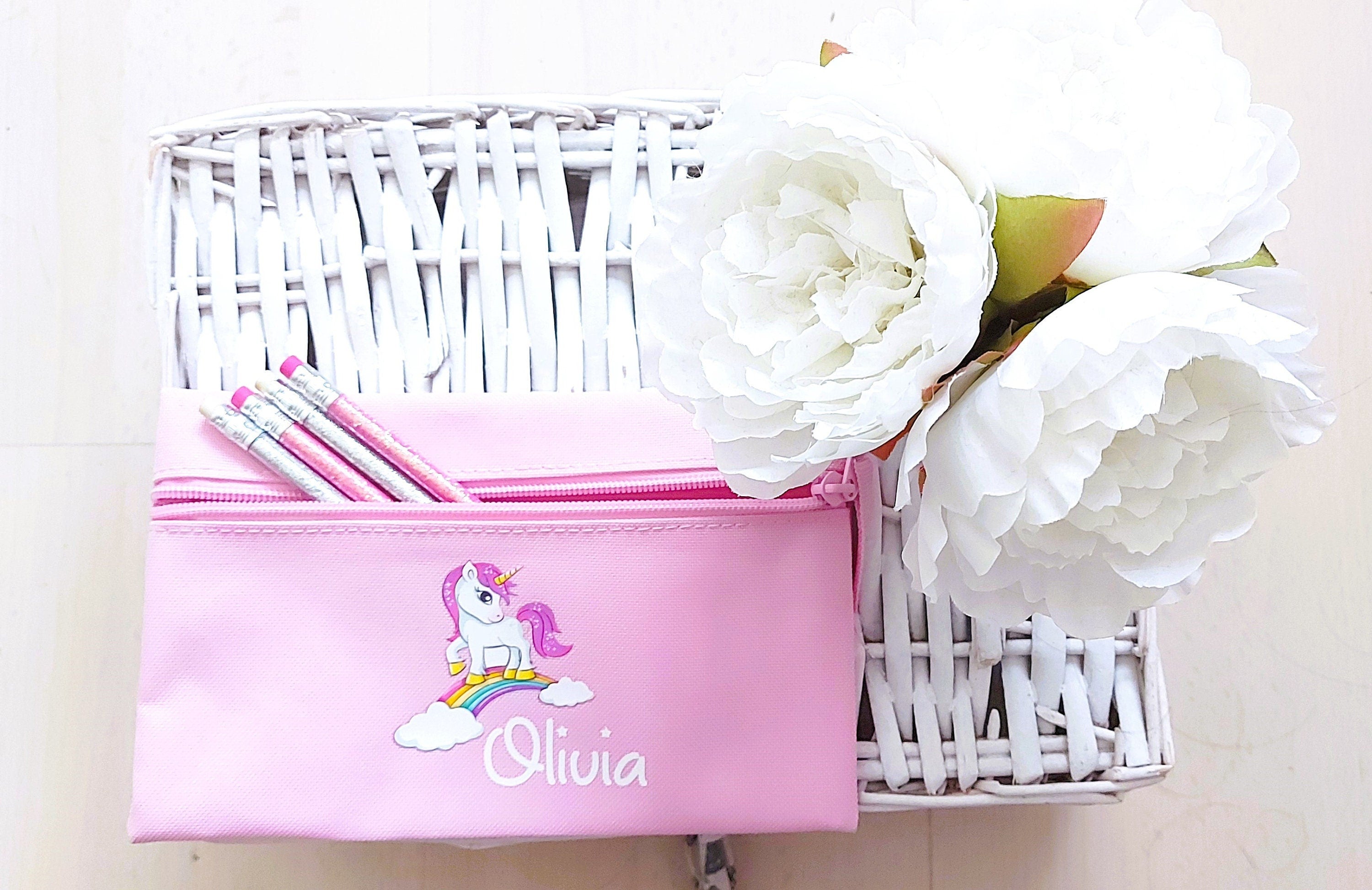 personalised Unicorn Pencil Case: Pink Polyester, Back to School