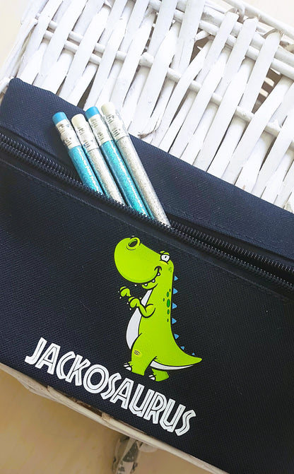 personalised Dinosaur Pencil Case: Navy Blue Child's Gift