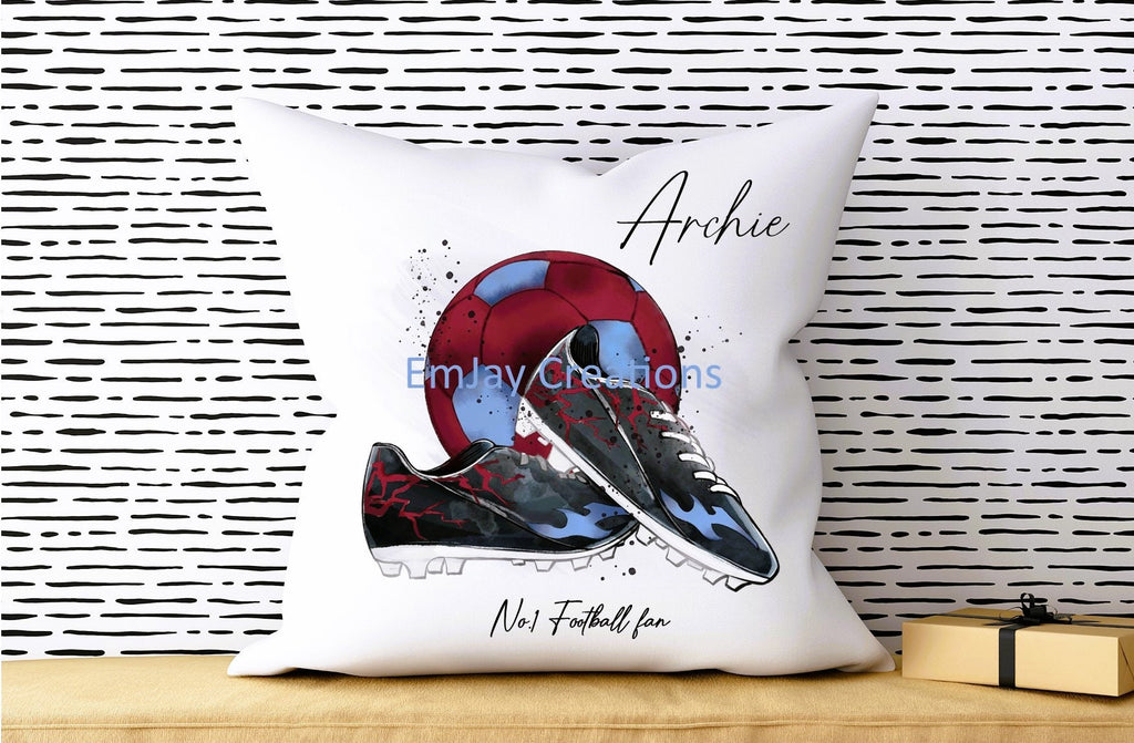 personalised Football Cushion: Claret & Blue Gift for Teen