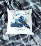 Personalised blue Football Cushion, gift for footballer, football bedroom decor, boys bedroom gifts