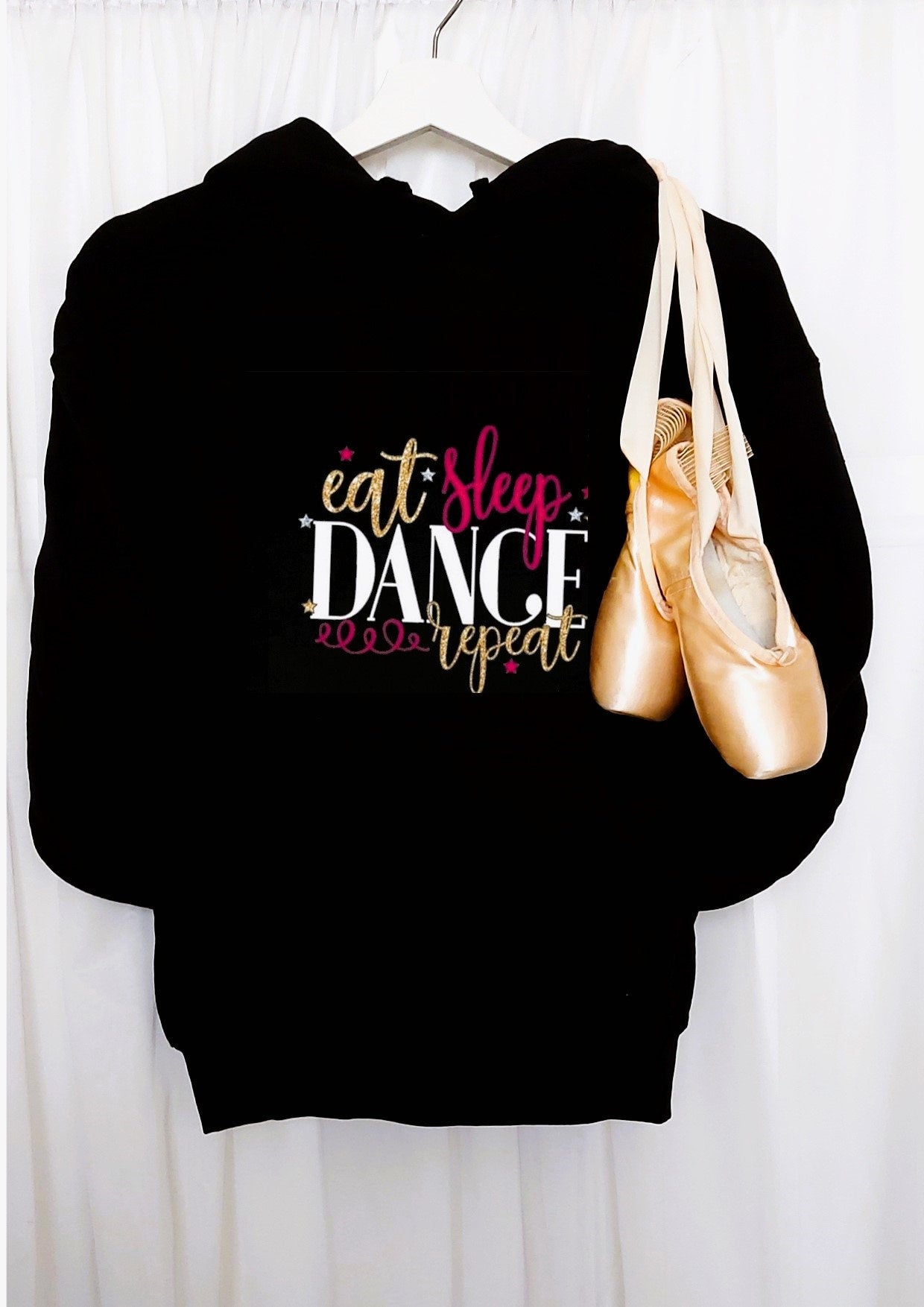Personalised Black Eat Sleep Dance Repeat Hoodie – Premium Cotton Unisex Dance Sweatshirt, Gift for Dancers, Street Dance Hoodie