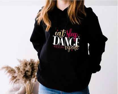 Personalised Black Eat Sleep Dance Repeat Hoodie – Premium Cotton Unisex Dance Sweatshirt, Gift for Dancers, Street Dance Hoodie