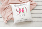 90th Birthday personalised cushion, 90th Birthday gift, peony cushion, pink peony birthday, gift for her