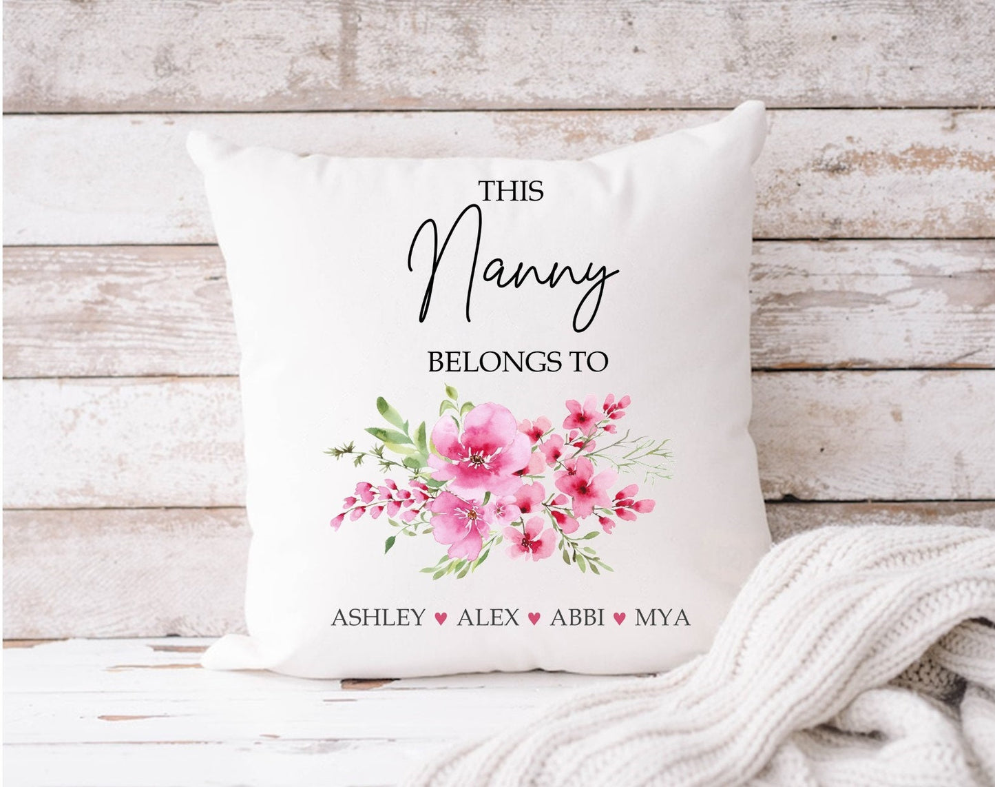 Personalised Floral This Nanny Belongs to Cushion: Custom Grandchildren Names