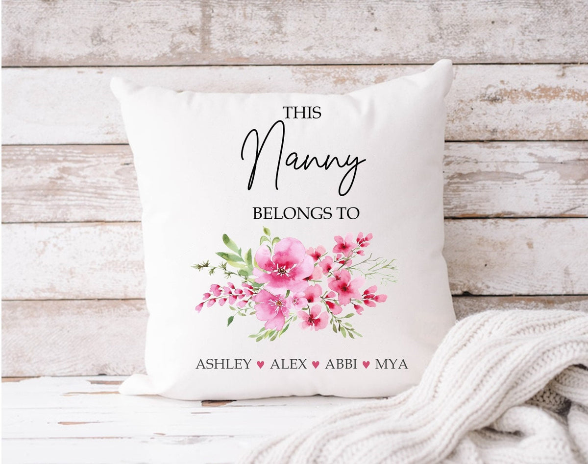 Personalised Floral This Nanny Belongs to Cushion