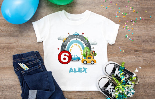 Boy's Car Birthday T-Shirt: personalised Age Shirt