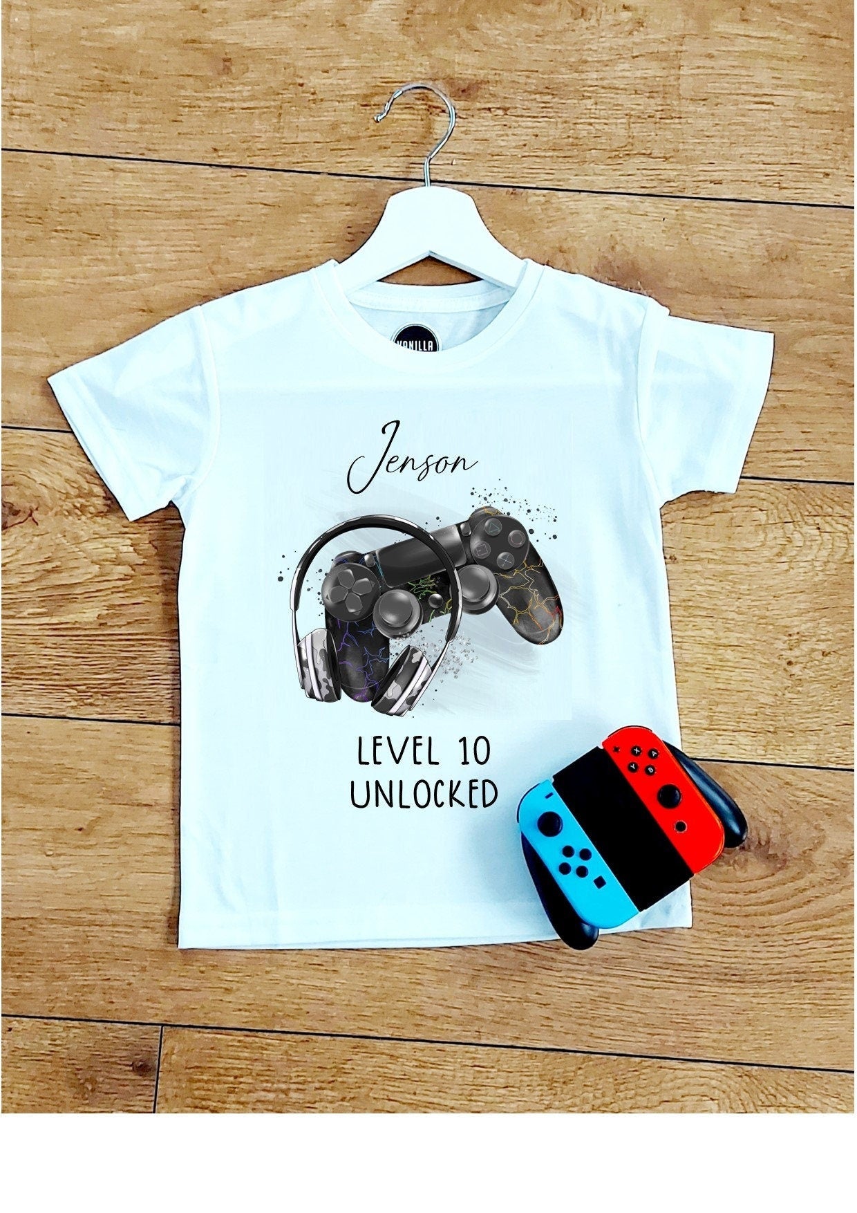 personalised Gamer Birthday T-Shirt: Level Unlocked, PS Controller