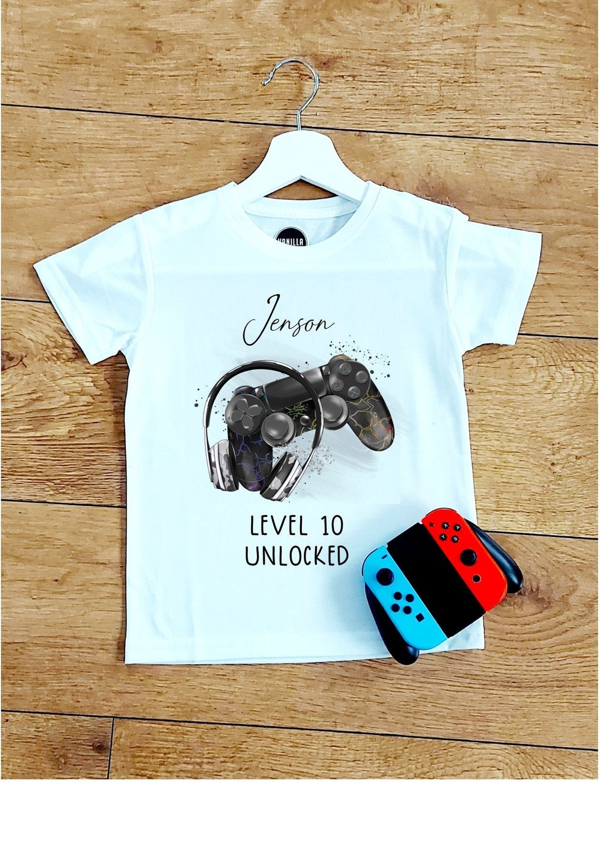 personalised Gamer Birthday T-Shirt: Level Unlocked, PS Controller