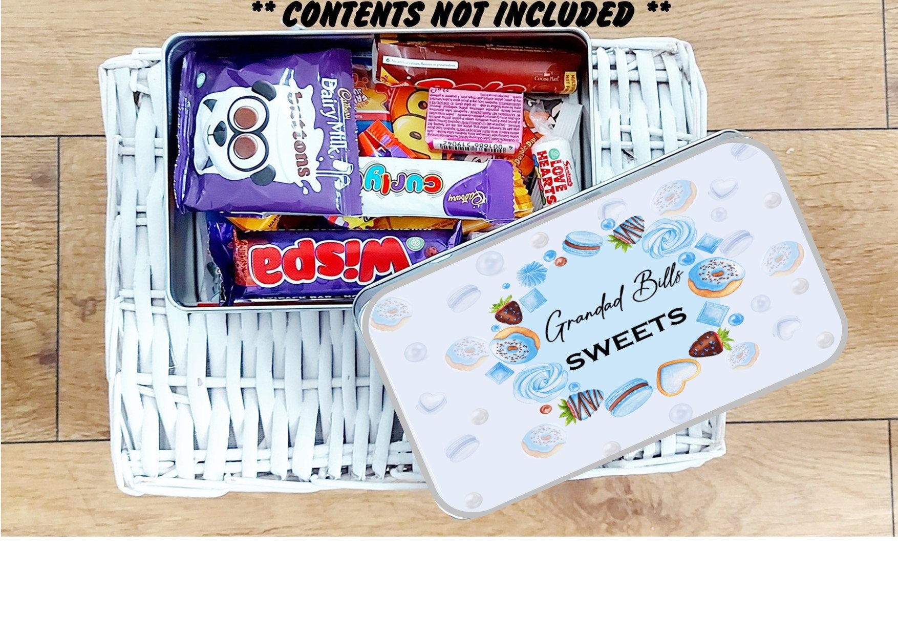 Personalised blue sweet tin: Gift for Grandad, Treat Storage, Dad's sweets, sweet tin for him