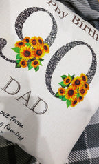 Personalised 90th Birthday Cushion: sunflower cushion, 90th birthday keepsake gift