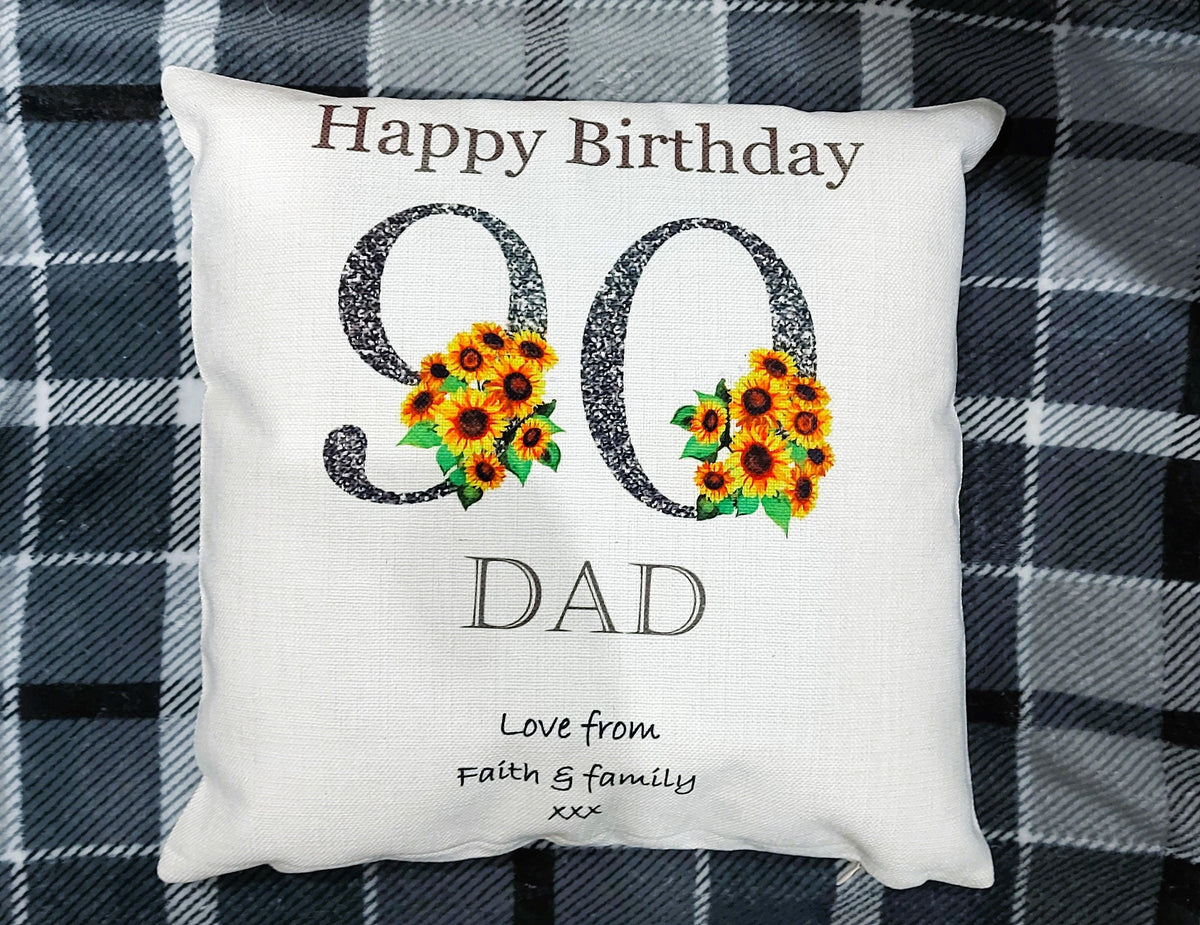 Personalised 90th Birthday Sunflower Cushion