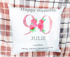 90th Birthday personalised cushion, 90th Birthday gift, peony cushion, pink peony birthday, gift for her