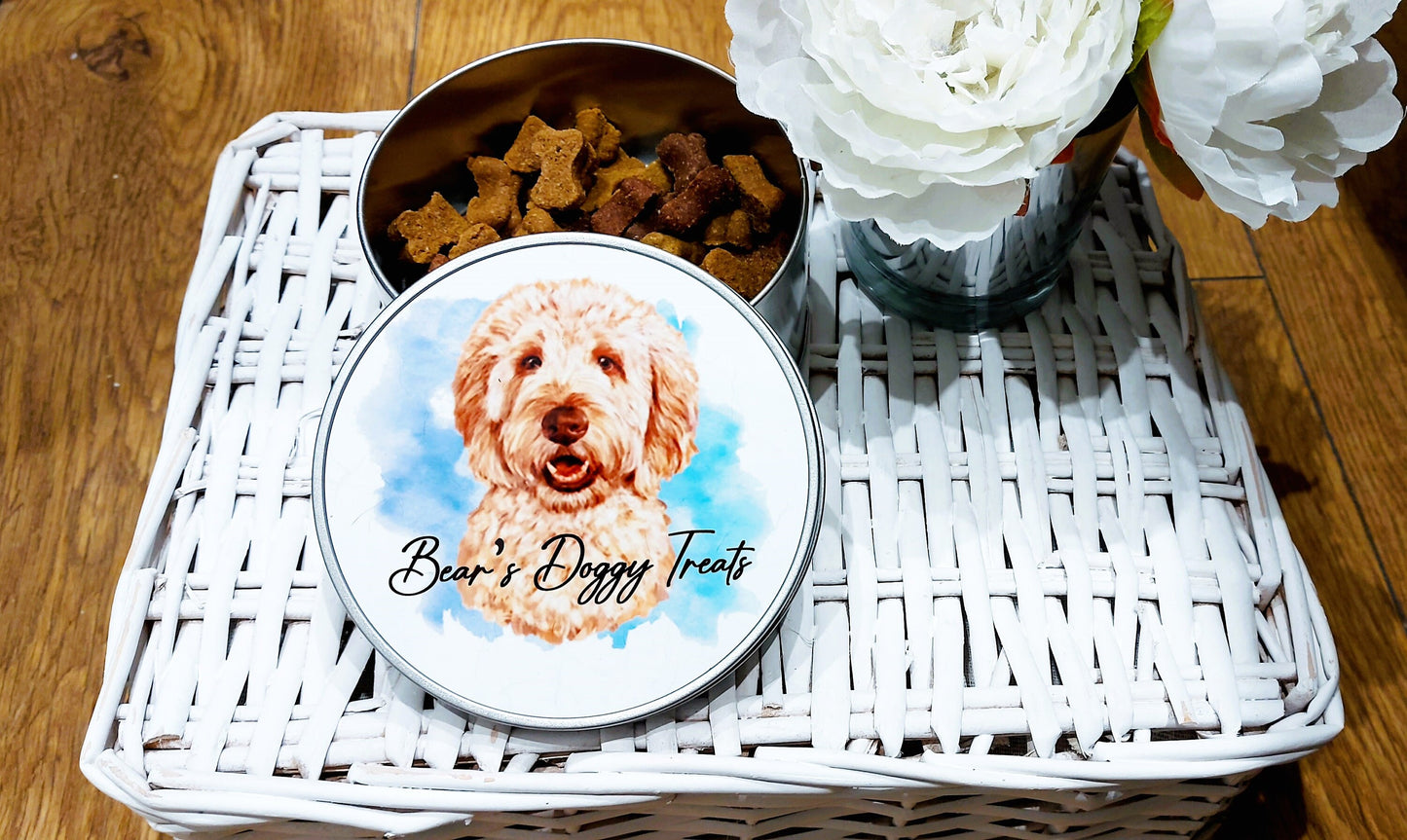 Personalised Goldendoodle/cockerpoo Treat Tin: Watercolor Dog Lover Gift
