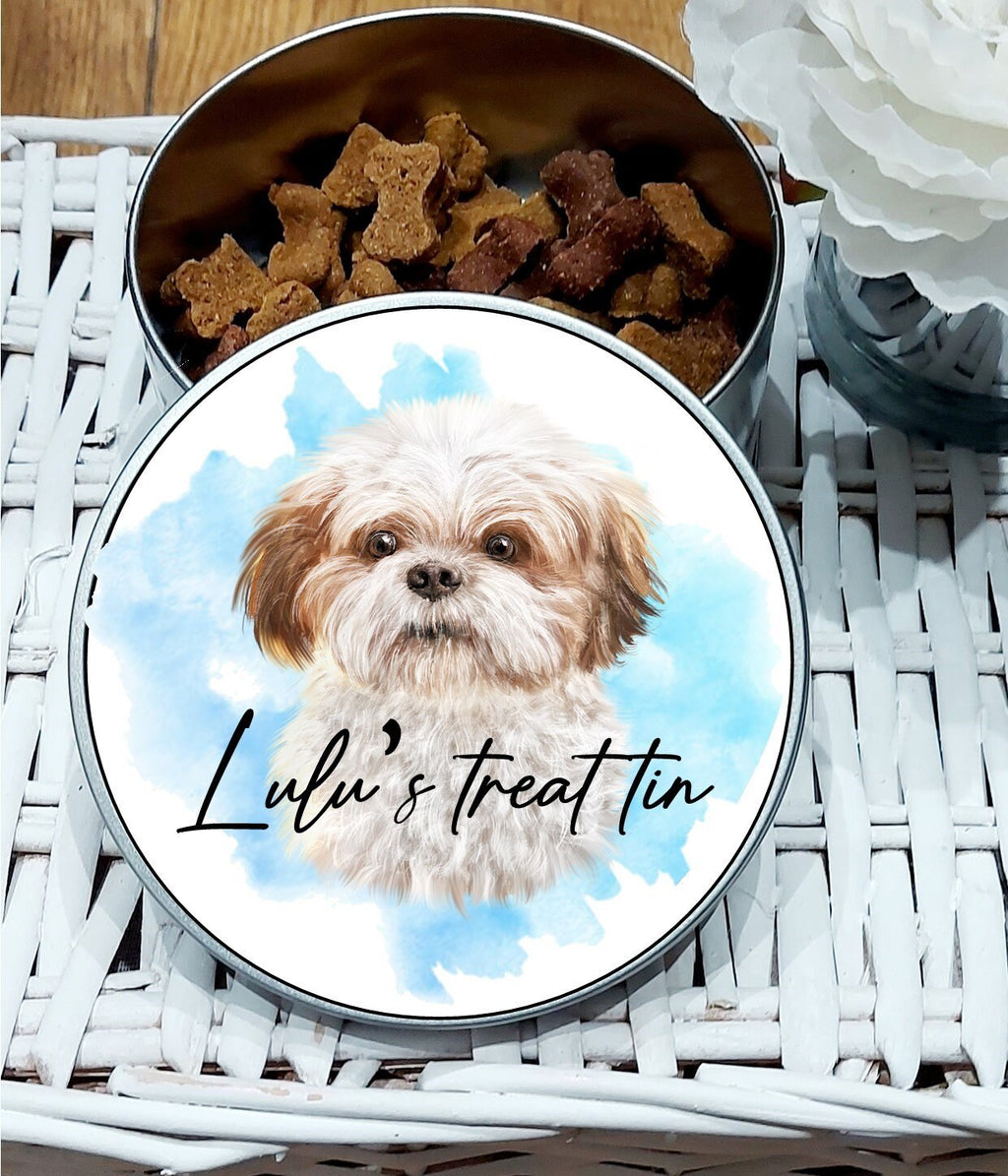 Personalised Shih Tzu Treat Tin: Watercolor Dog Gift