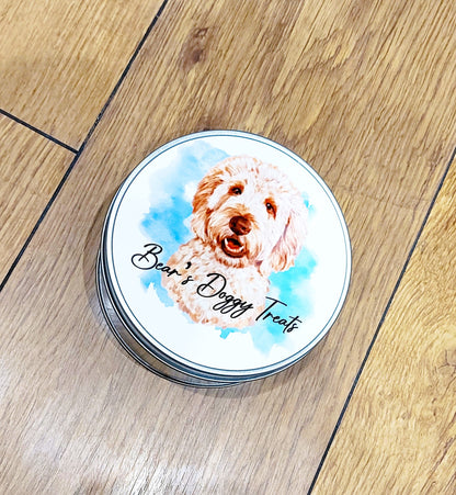 Personalised Goldendoodle/cockerpoo Treat Tin: Watercolor Dog Lover Gift