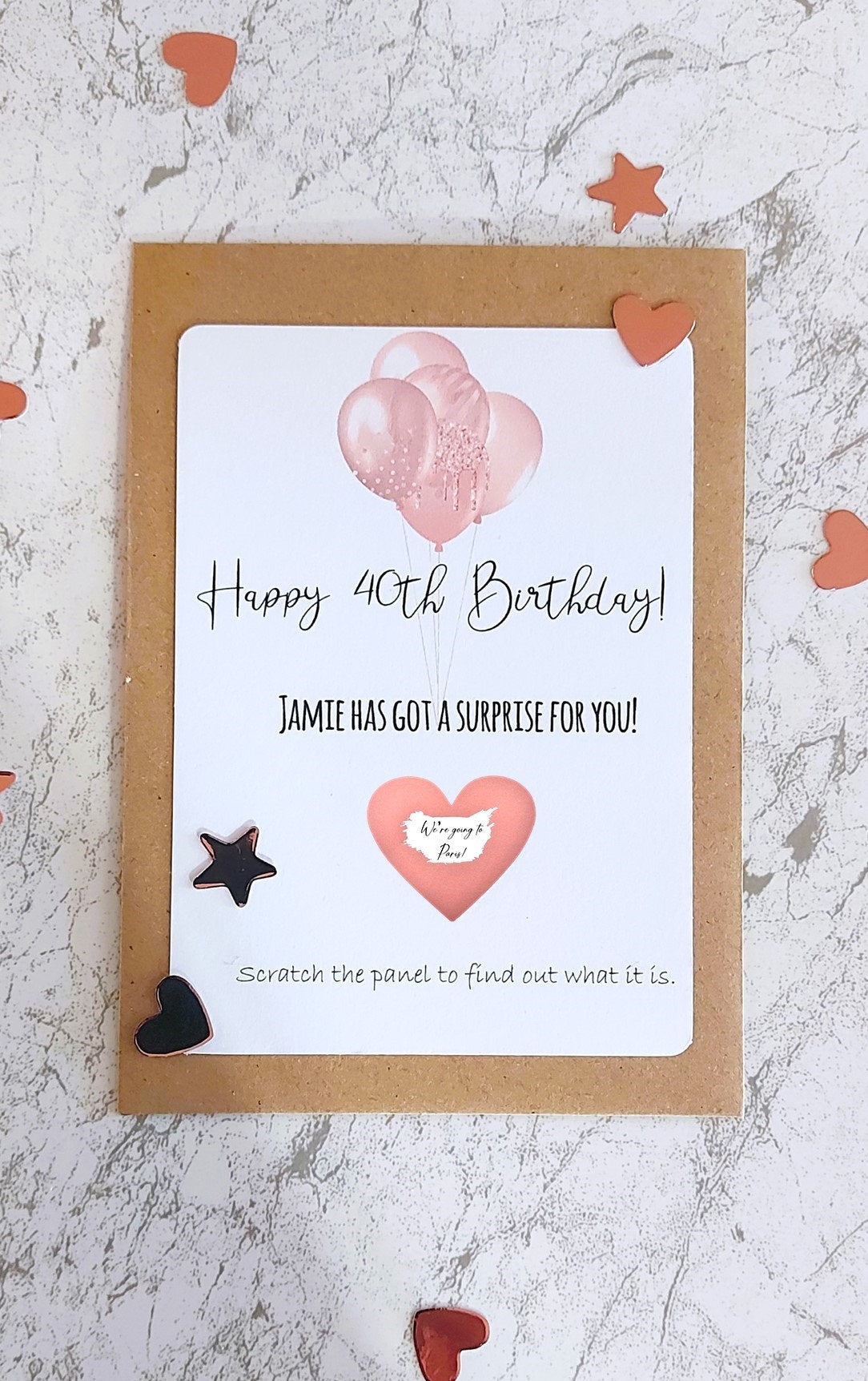 personalised 40th Birthday Surprise Scratch Card: Rose Gold Reveal