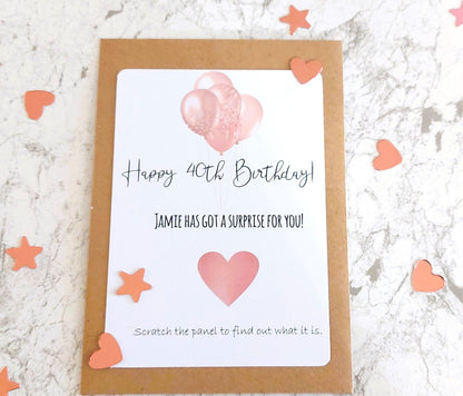 personalised 40th Birthday Surprise Scratch Card: Rose Gold Reveal
