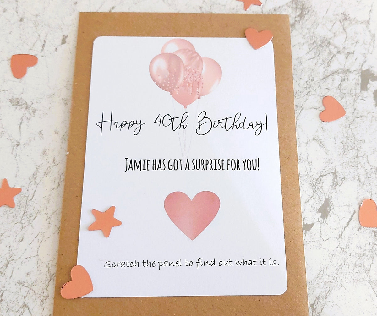 personalised 40th Birthday Surprise Scratch Card: Rose Gold Reveal