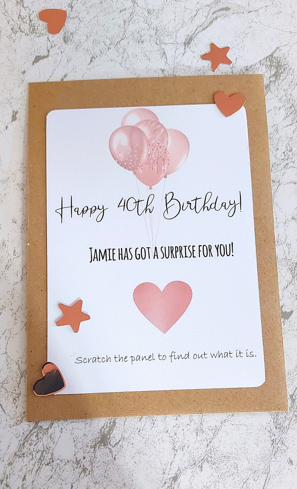 personalised 40th Birthday Surprise Scratch Card: Rose Gold Reveal