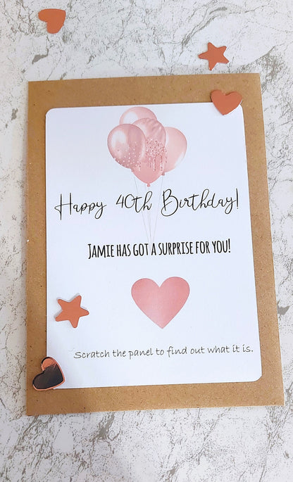 personalised 40th Birthday Surprise Scratch Card: Rose Gold Reveal