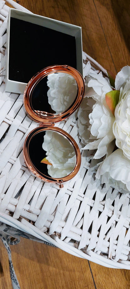 personalised Rose Gold Compact Mirror: Floral Glitter Monogram
