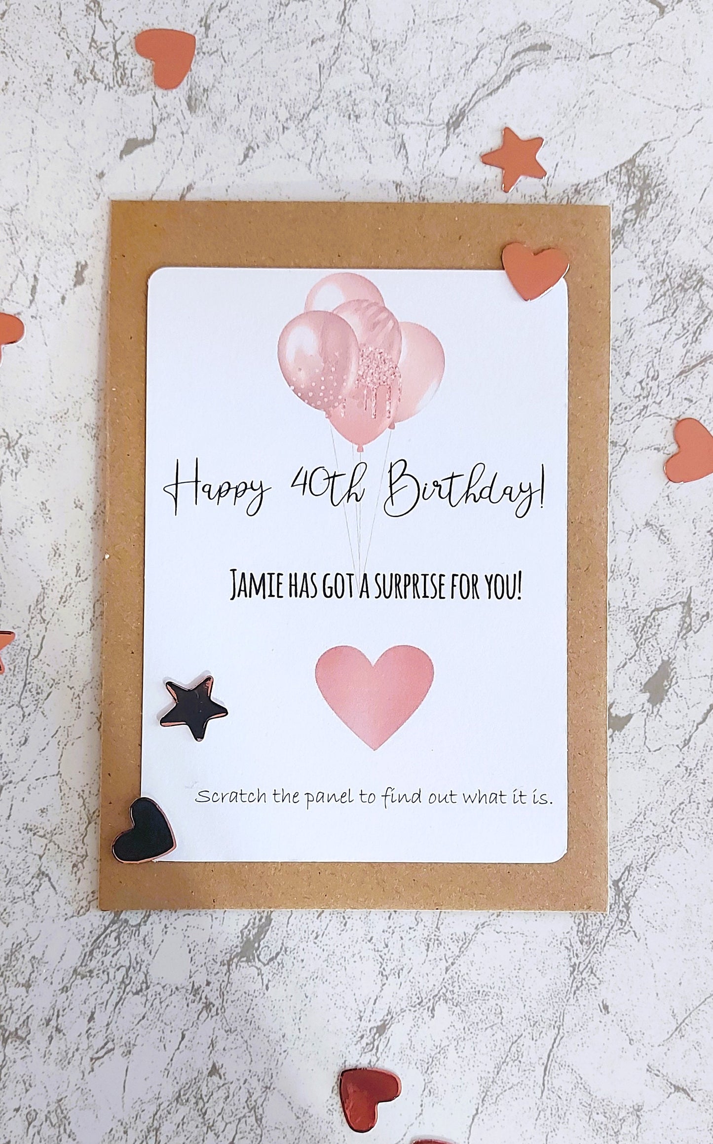 personalised 40th Birthday Surprise Scratch Card: Rose Gold Reveal