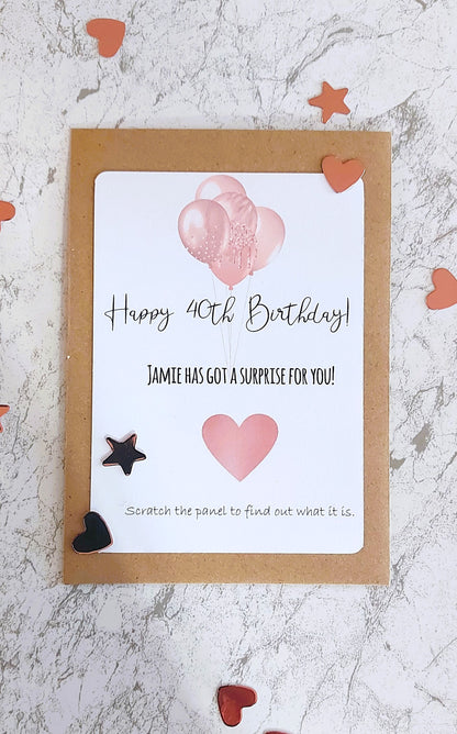 personalised 40th Birthday Surprise Scratch Card: Rose Gold Reveal