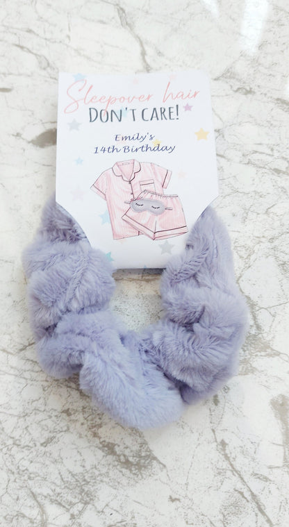 Personalised Plush Sleepover Scrunchie Party Favours, sleepover party bags, party bag fillers, sleepover party gift